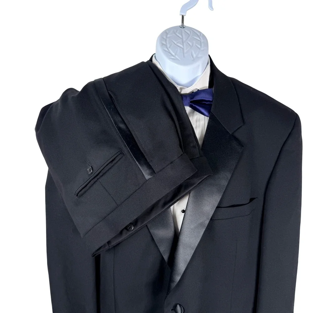 Vintage Versini 2pc Tuxedo Suit Wool 46R 40x28.5 Pleated Pants Formal Wedding